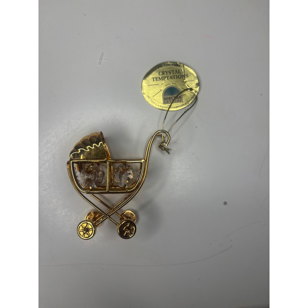 Crystal Temptations 24K Gold Baby Carriage Crystal Ornament Keepsake Gift‎